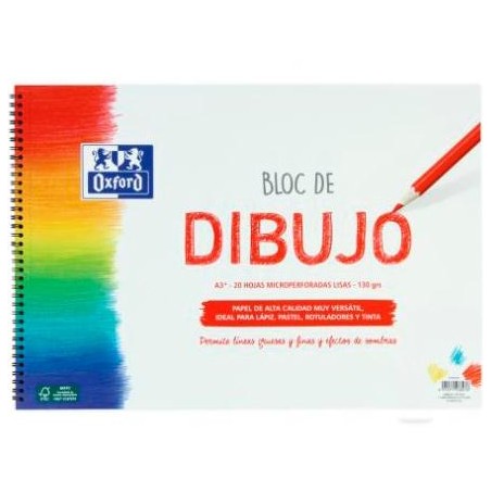 OXFORD BLOC DIBUJO ESCOLAR T/ BLANDA ESPIRAL 20H 130GR A3+ LISO BLANCO