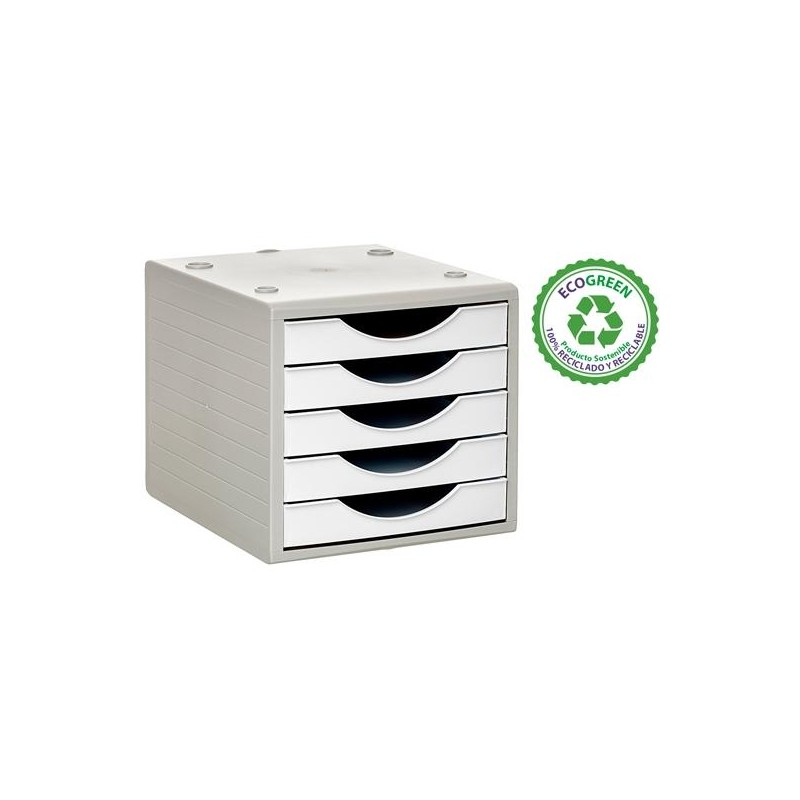 ARCHIVO 2000 MÓDULO ORGANIZADOR ECOGREEN SOBREMESA 5 CAJONES 340X270X260 RECICLADO BLANCO PASTEL