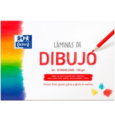 OXFORD LÁMINAS PARA DIBUJO ESCOLAR PACK 10 HOJAS 130GR A4 LISO BLANCO
