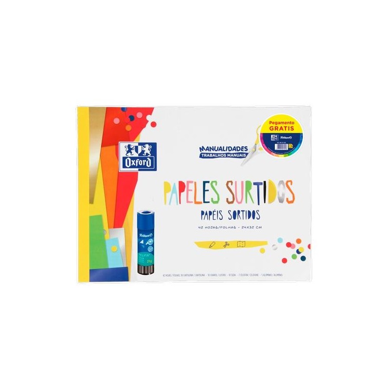 OXFORD PACK BLOC PAPELES SURTIDOS MANUALIDADES + PEGAMENTO PELIFIX 20G