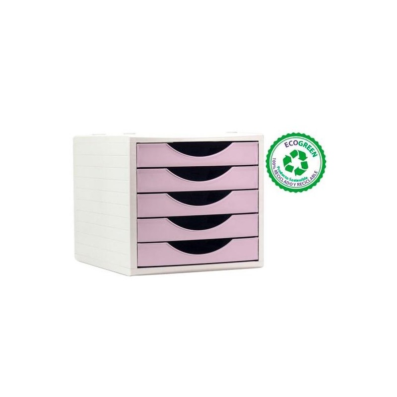 ARCHIVO 2000 MÓDULO ORGANIZADOR ECOGREEN SOBREMESA 5 CAJONES 340X270X260 RECICLADO ROSA PASTEL