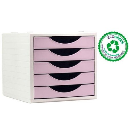 ARCHIVO 2000 MÓDULO ORGANIZADOR ECOGREEN SOBREMESA 5 CAJONES 340X270X260 RECICLADO ROSA PASTEL