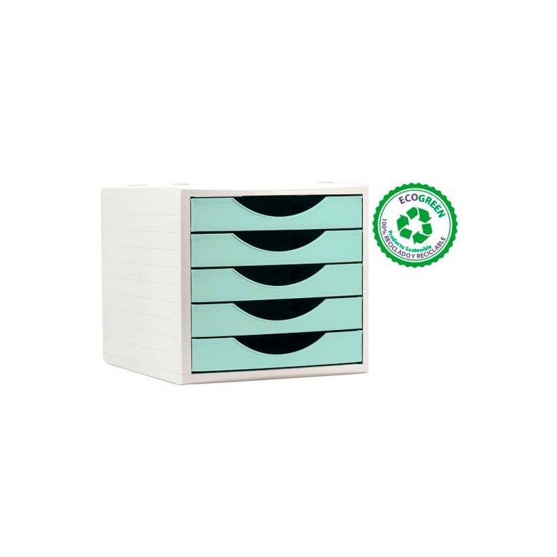 ARCHIVO 2000 MÓDULO ORGANIZADOR ECOGREEN SOBREMESA 5 CAJONES 340X270X260 RECICLADO VERDE PASTEL