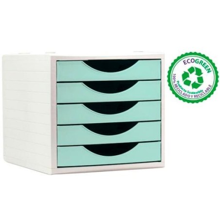 ARCHIVO 2000 MÓDULO ORGANIZADOR ECOGREEN SOBREMESA 5 CAJONES 340X270X260 RECICLADO VERDE PASTEL