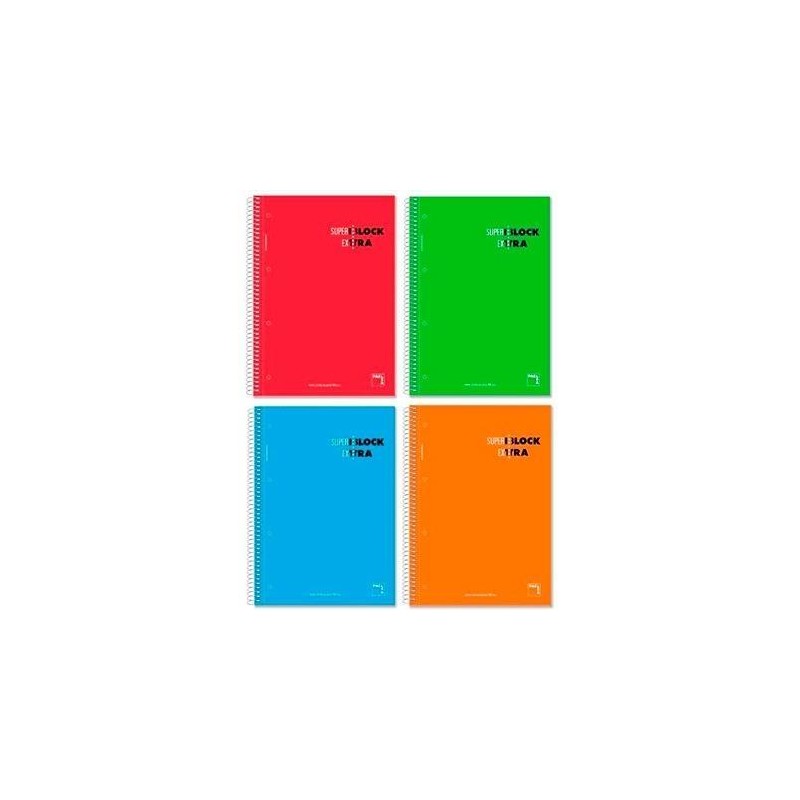 PACSA CUADERNO SUPERBLOCK EXTRA 120H A4 90GR 5X5 + GRECA MICROPERFORADO TAPA DURA PACK 4 UD C/SURTIDOS